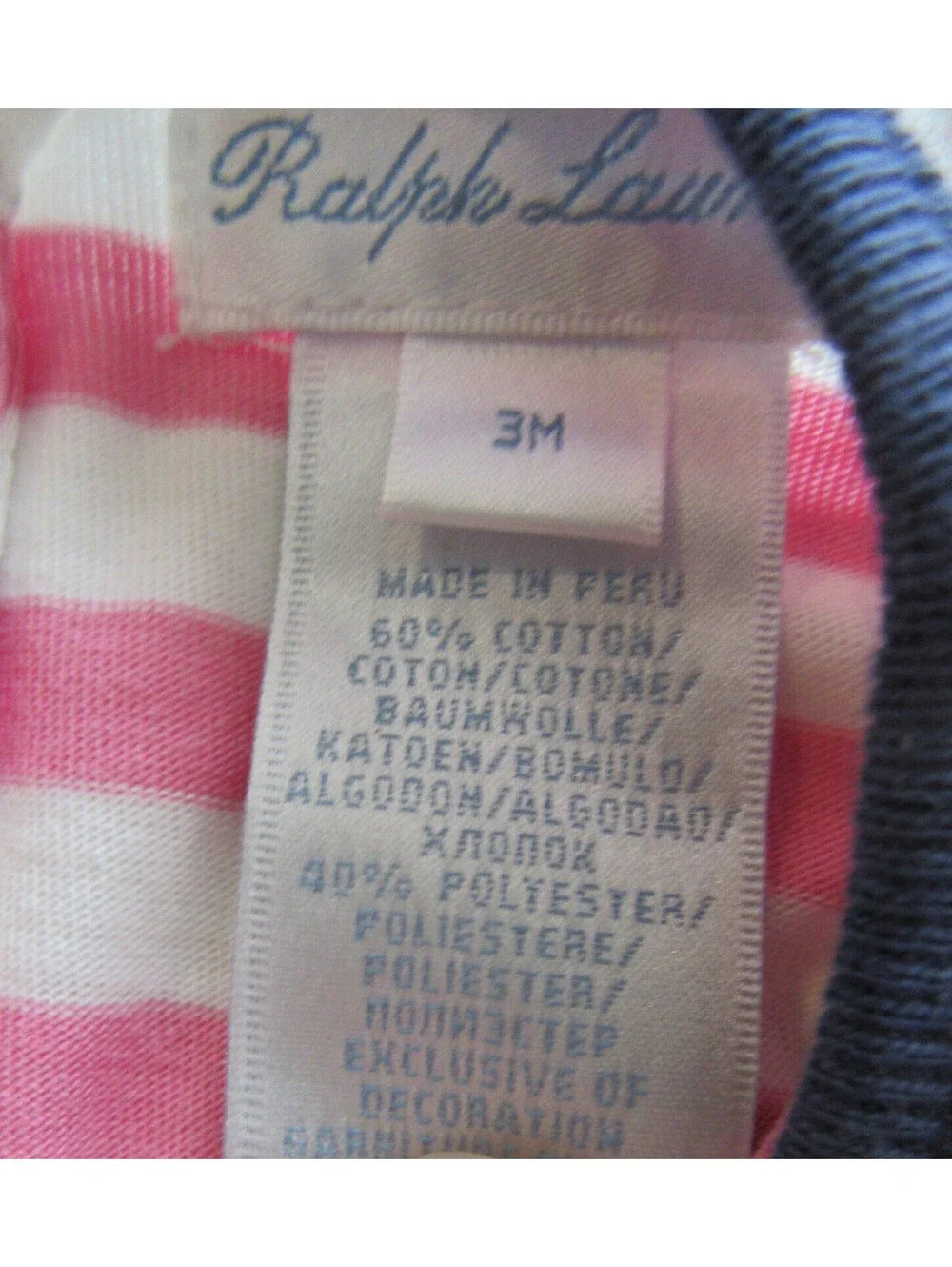Ralph Lauren Baby Girls Shortall One Piece Seahorse Romper Pink Striped 3 Months